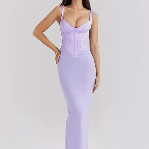 Load image into Gallery viewer, Sexy V-neck Fishbone Suspender Women Evening Dress Elegant Sleeveless Dress Slim Fit Backless Slit Female Vestido 2025

