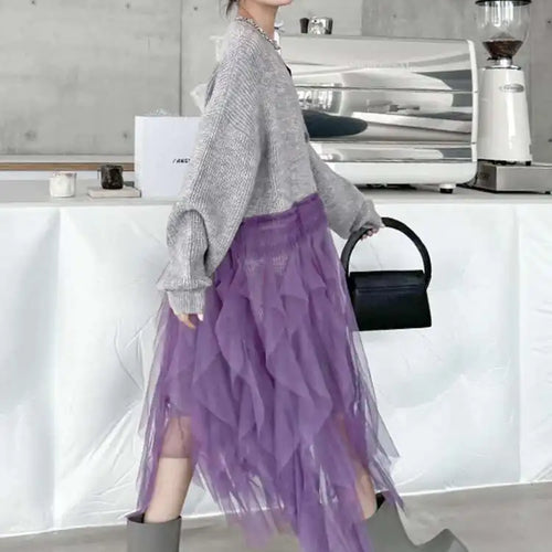 Load image into Gallery viewer, Women Black Big Size Knitting Mesh Irregular Sweater Dress New V-Neck Long Sleeve Fashion Spring Autumn 2025 1DH2366
