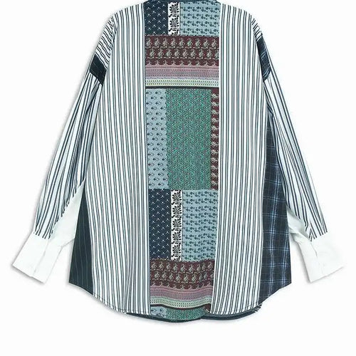 Load image into Gallery viewer, Women Blue Pattern Printed Denim Big Size Long Blouse New Lapel Long Sleeve Shirt Fashion Tide Spring Autumn 2025 1DH4876
