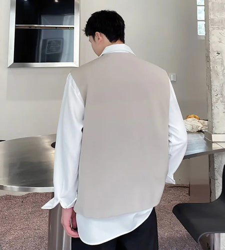 Korean Style Men's Tank Tops V-neck Patchwork Solid Color Zipper All-match Sleeveless Casual Male Vest Simple Summer 9W1244