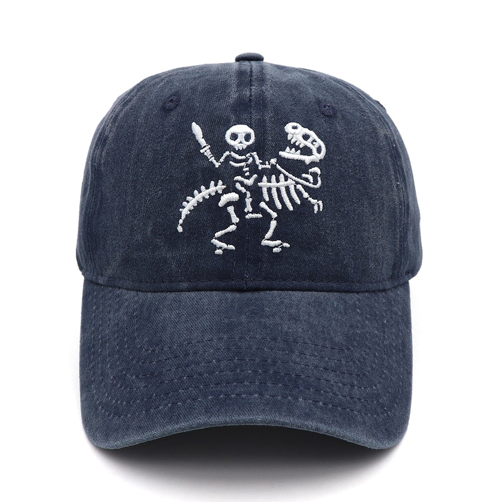 Skeleton Man Riding Dinosaur Water Wash Fishing Baseball Caps Outdoor Sports Snapback Hat Wholesale Drop Shipping Hats