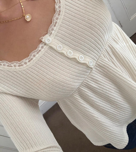 y2k Coquette Tops Sexy Women Clothing Lace Trim Round Neck Long Sleeve T Shirts 2000s Aesthetic Clothes Streetwear