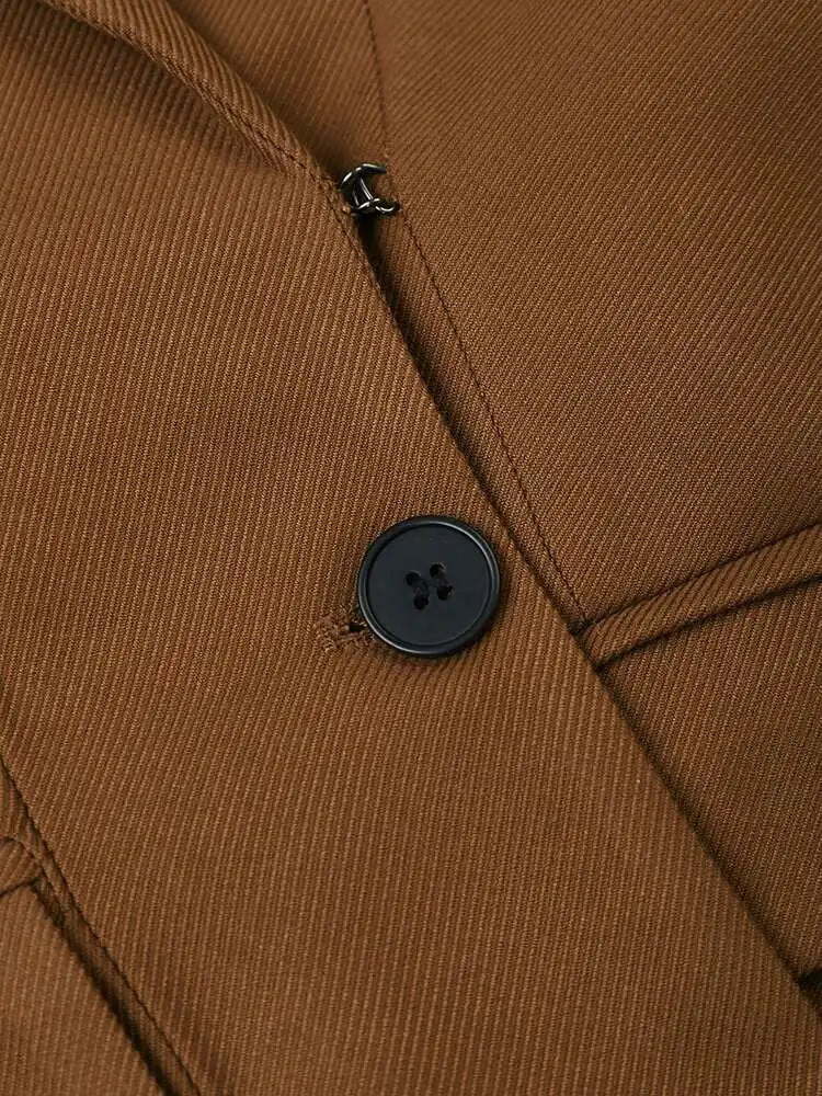 Women Brown Hem Pleated Irregular Elegant Slim Blazer New Lapel Long Sleeve Jacket Fashion Tide Spring Autumn 2025 7AB1120