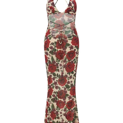 Load image into Gallery viewer, Spaghetti Strap Backless Print Dress For Women Fashion Deep V Neck Sleeveless Lace Up Bodycon Printed Sexy Long Dress
