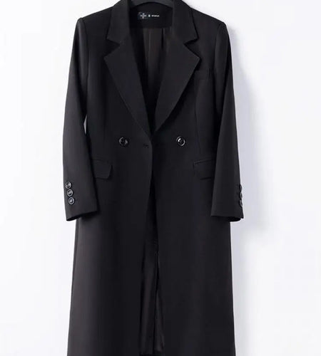 Korean Version Women Black Double Breasted Blazer Trench Coat Autumn Winter Khaki Long Sleeve Elegant Festival Tops Streetwear