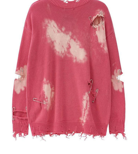 Holes Big Size Knitting Sweater Round Neck Long Sleeve Women Pullovers New Fashion Tide Spring Autumn 2025 1DH9795