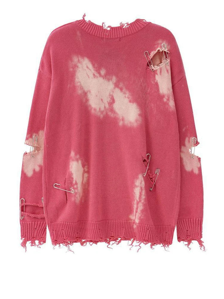 Holes Big Size Knitting Sweater Round Neck Long Sleeve Women Pullovers New Fashion Tide Spring Autumn 2025 1DH9795