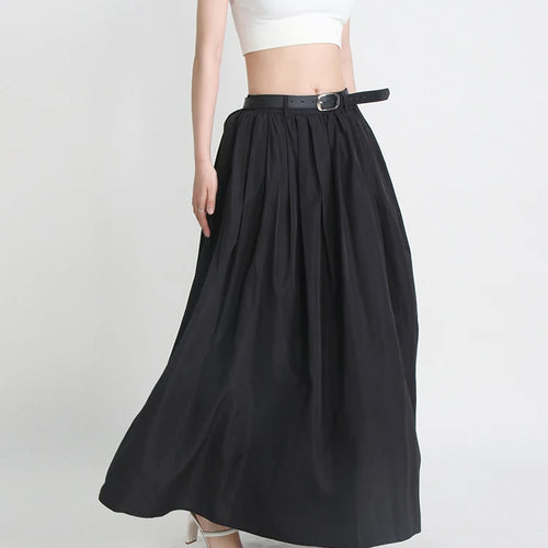 Load image into Gallery viewer, Pleated Skirts For Women High Waist Patchwork Belt A Line Elegant Temperament Skirt Female Fashion Clothing
