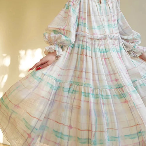 Load image into Gallery viewer, Hit Color Loose Casual Dresses For Women V Neck Long Sleeve High Waist Temperament Dress Female Fashion Style New
