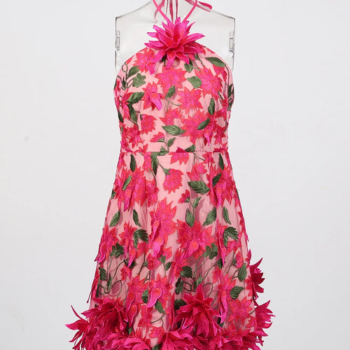 Load image into Gallery viewer, Slimming Spliced 3D Flower Mini Dresses for Women Halter Sleeveless High Waist Temperament Dress Female Fashion New
