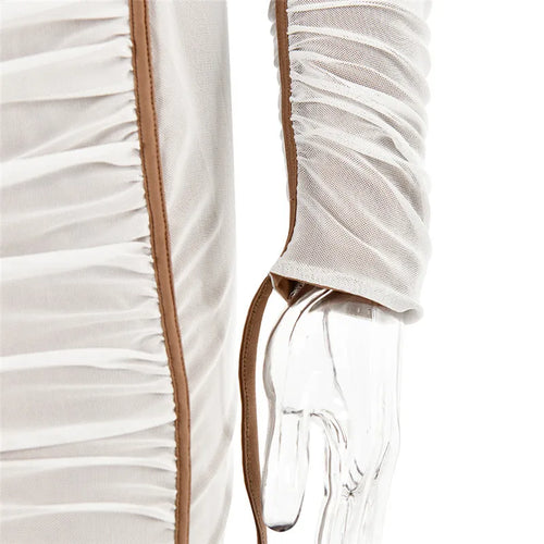 Load image into Gallery viewer, Diagonal Collar Long Sleeve Midi Dress For Women Two Layer Mesh Backless Ruched Bodycon Club Party Sexy Long Dress
