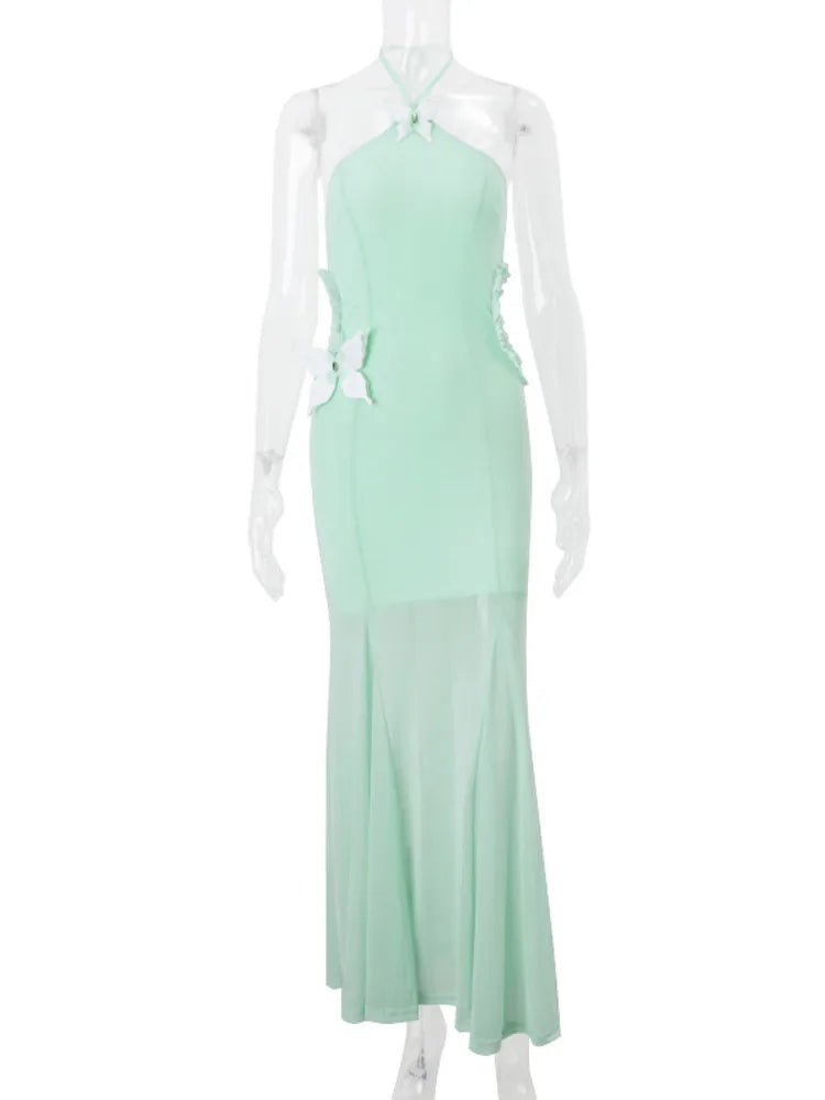 Sexy Sleeveless Hanging Zero Hollow Out  Bow Slim Dress For Women Elegant Bodycon Backless Fishtail 2025 Party Vestidos