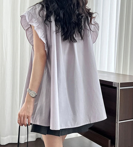 Women Green Purple Ruffles Big Size Elegant Blouse New V-Neck Sleeveless Shirt Fashion Tide Spring Summer 2025 1DJ1563