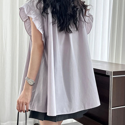 Load image into Gallery viewer, Women Green Purple Ruffles Big Size Elegant Blouse New V-Neck Sleeveless Shirt Fashion Tide Spring Summer 2025 1DJ1563
