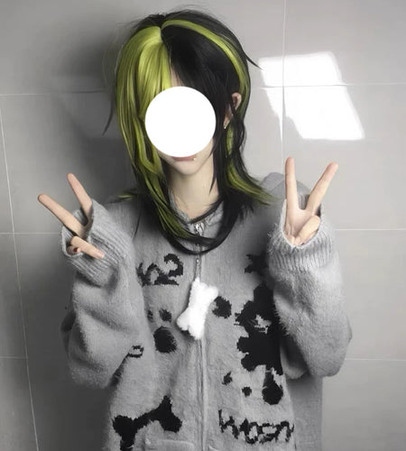 Y2k Aesthetic Gray Cartoon Jacquard Cardigans Winter Hooded Streetwear Oversized Tops Grunge Casual Zippers Knitted Sweaters