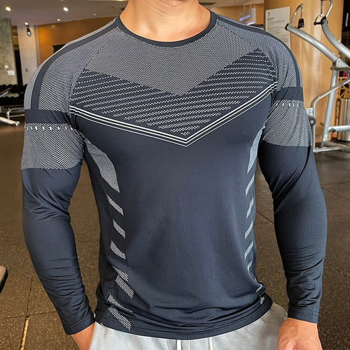 Load image into Gallery viewer, High Quality Running Sport Shirt Men Fitness Compression Long Sleeve Upper Clothing Crew Neck Swearshirt Male Rash Guard Wicking
