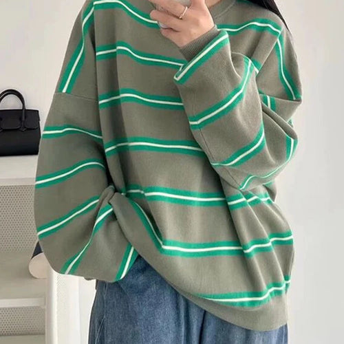 Load image into Gallery viewer, Women Fashion Pullovers Soft Round Neck 2023 Fall Winter Ladies Vintage Loose Sweaters Female Striped Casual Knitwear C-219
