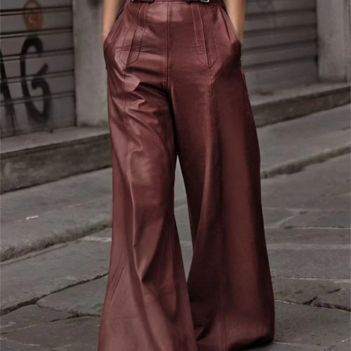 Load image into Gallery viewer, Autumn Winter Women&#39;s Faux Pu Long Pants 2024 High Waisted Loose Pleated Pockets Streetwear Female Wide Leg Trousers
