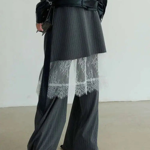 Load image into Gallery viewer, High Waist Gray Striped Lace Irregular Long Wide Leg Pants New Trousers Women Fashion Tide Spring Autumn 2025 1DH7081
