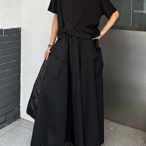 Load image into Gallery viewer, High Elastic Waist Black Pocket Casual Long A-line Half-body Skirt Women Fashion Tide New Spring Autumn 2025 1DJ1341
