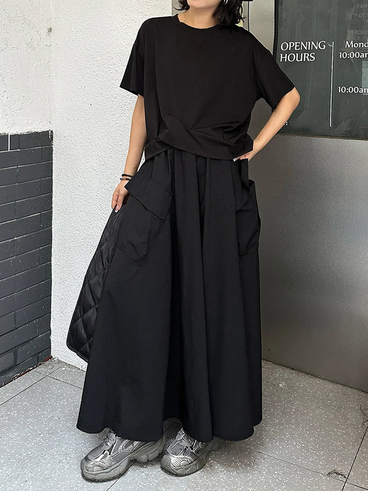 High Elastic Waist Black Pocket Casual Long A-line Half-body Skirt Women Fashion Tide New Spring Autumn 2025 1DJ1341