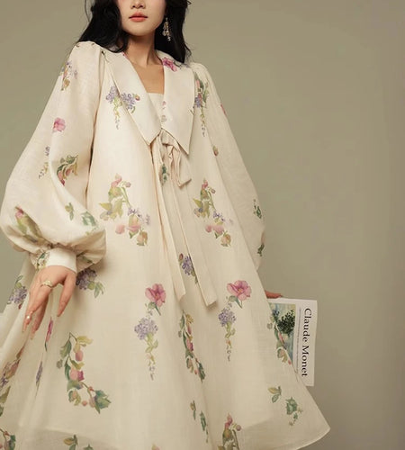 Hit Color Loose Spliced Lace Up Dresses For Women Lapel Long Sleeve High Waist Temperament Dress Female Fashion New