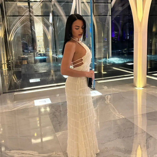 Load image into Gallery viewer, Halter Backless Sexy Maxi Dress For Women Spring Summer New Lace-up Sleeveless Pleated Beach Holiday Long Dress Elegant
