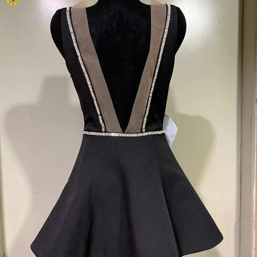 Load image into Gallery viewer, Solid Spliced Appliques Sexy Short Dress For Women Round Neck Sleeveless Backless High Waist A Line Dresses Female Style
