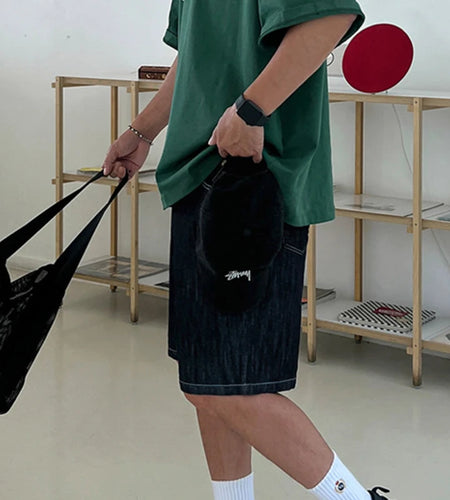 Summer Men's Denim Shorts Korean Style Elastic Waist Design Straight Trend Fashion Loose Casual Pants 9C5644