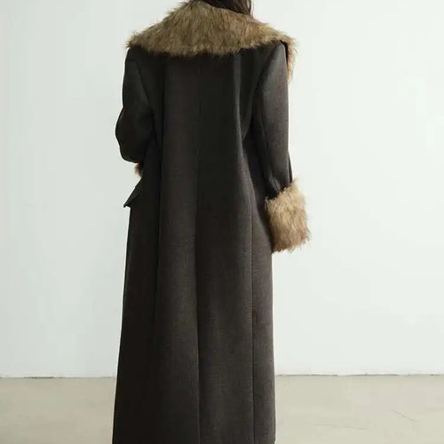 Load image into Gallery viewer, Women Dark Gray Detachable Fur Collar Big Size Thick Long Blazer New Long Sleeve Jacket Fashion Autumn Winter 2025 1DH8271
