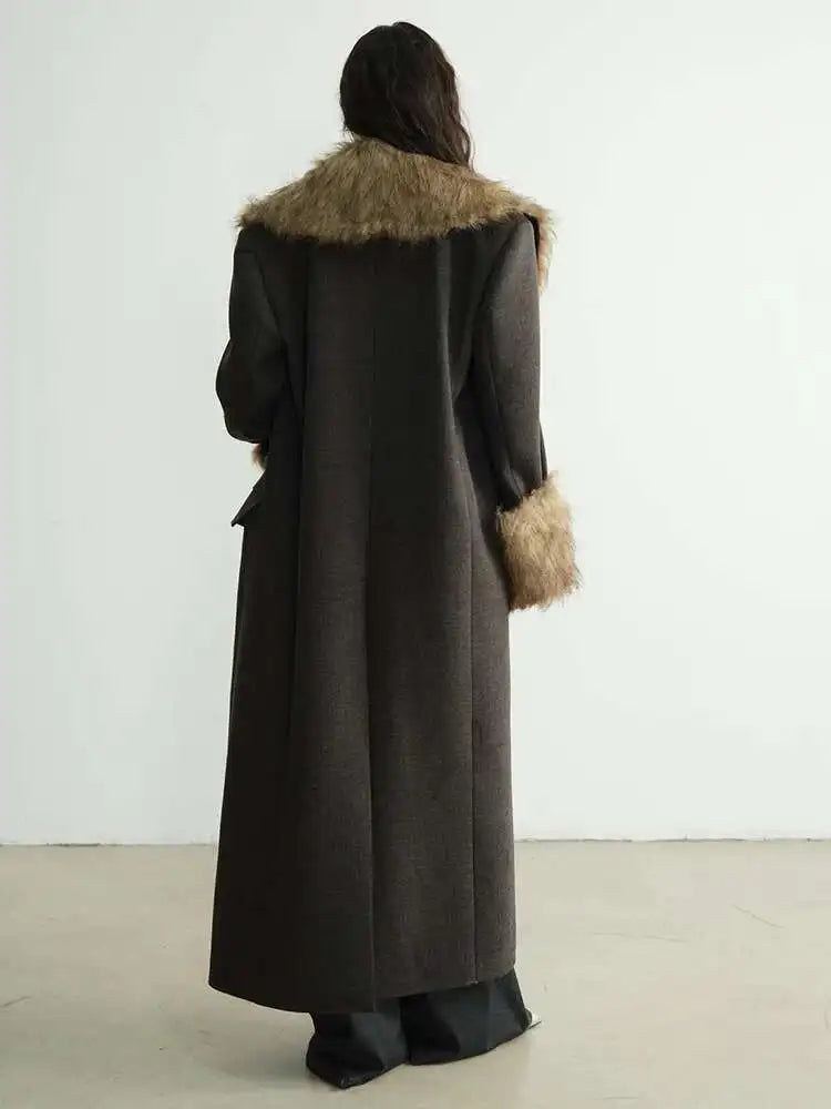 Women Dark Gray Detachable Fur Collar Big Size Thick Long Blazer New Long Sleeve Jacket Fashion Autumn Winter 2025 1DH8271