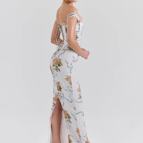 Load image into Gallery viewer, Vintage Print Sexy Maxi Dress Women Gown Summer Off-shoulder Sleeveless Backless Bodycon Club Party Long Dress Elegant
