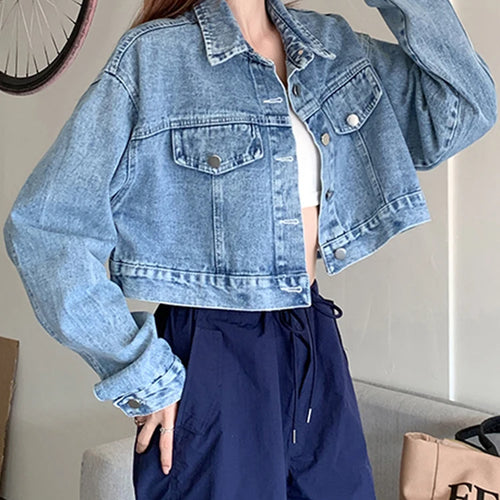 Load image into Gallery viewer, Blue Denim Women&#39;s Short Jacket Fall Korean New Fashion High Waist Short Coat Women Retro High Street Coats Female S-XL
