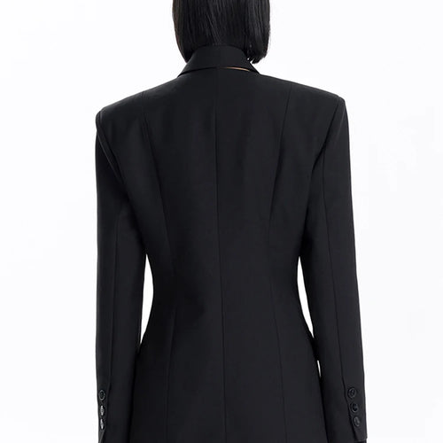 Load image into Gallery viewer, Women Black Button Corss Design Elegant Slim Blazer New Lapel Long Sleeve Jacket Fashion Tide Spring Autumn 2025 7AB1277
