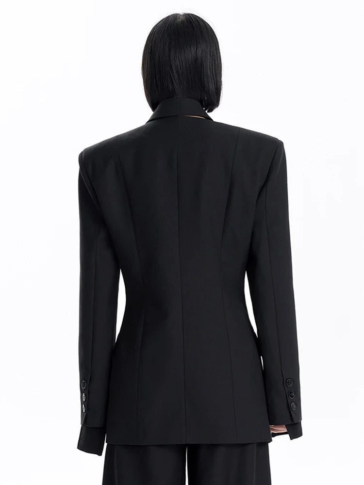 Women Black Button Corss Design Elegant Slim Blazer New Lapel Long Sleeve Jacket Fashion Tide Spring Autumn 2025 7AB1277