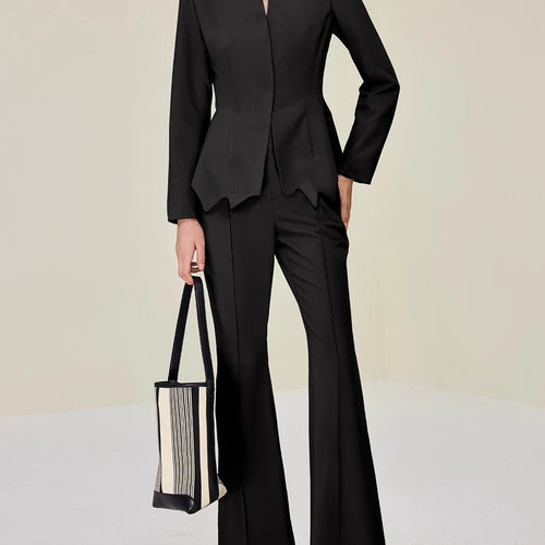 Load image into Gallery viewer, Solid Slimming Two Piece Sets for Women V Neck Long Sleeves Irregular Top High Waist Pant Elegant Set Female New
