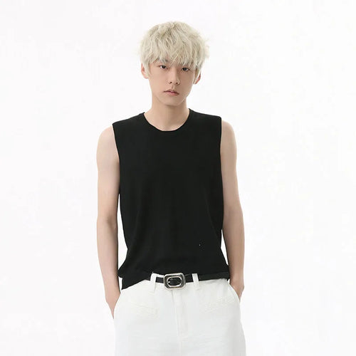 Load image into Gallery viewer, Men&#39;s Vest New Summer Korean Round Neck Design Solid Color Loose Sleeveless T-shirt Knitted Casual Male Top Trend 9W1592
