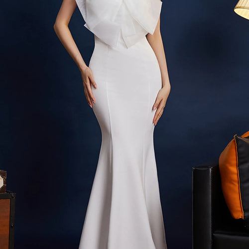 Load image into Gallery viewer, Solid Spliced Bowknot Slimming Dresses For Women Strapless Sleeveless High Waist Temperamnet Dress Female Fashion
