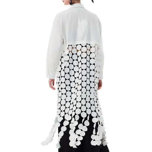 Load image into Gallery viewer, Women White Dot Tassels Hollow Out Midi Big Size Shirt Dress New Lapel Long Sleeve Fashion Tide Spring Autumn 2025 1DH9464
