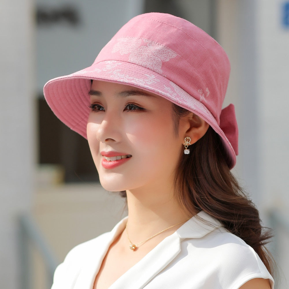 Woman Summer Hats With Visor Hat Fashion Flower Design Sun Hat Travel Bucket Hat