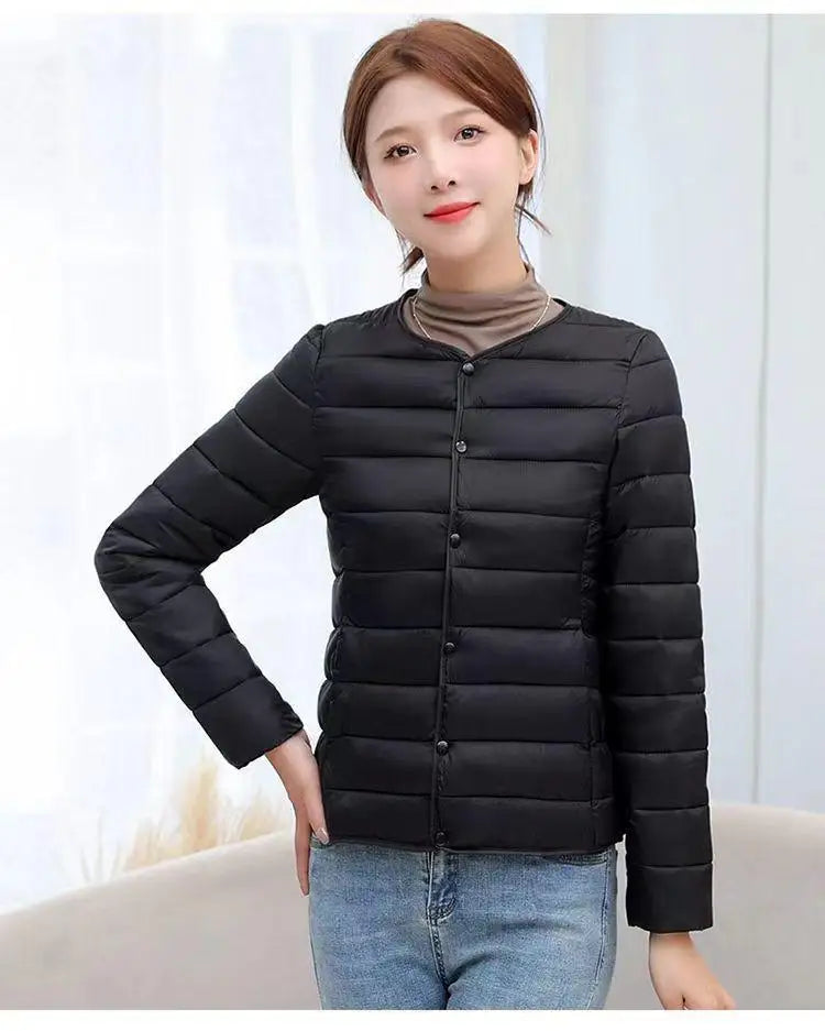Korean Fashion Women Long Sleeve Solid Down Cotton Coat 2024 New Autumn Winter Ladies Single Breasted Warm Short Jacket Trendy