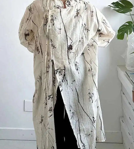 Women Apricot Textured Big Size Vintage Blouse New Stand Collar Long Sleeve Shirt Fashion Tide Spring Autumn 2025 1DH6987