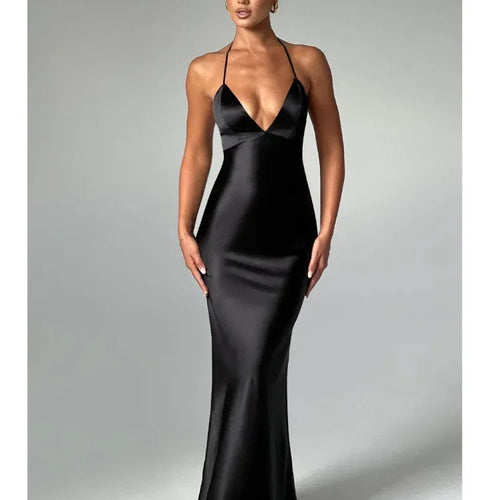 Load image into Gallery viewer, Sexy Sleeveless Backless Slim Fitting Dress For Women Elegant Party Evening Long Dress Satin Temperament Female Vestidos
