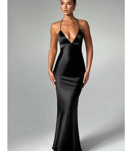 Sexy Sleeveless Backless Slim Fitting Dress For Women Elegant Party Evening Long Dress Satin Temperament Female Vestidos