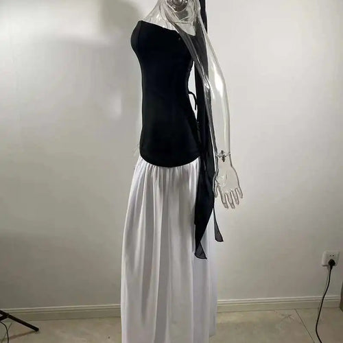 Load image into Gallery viewer, Strapless Off-shoulder Sexy Maxi Dress For Women Gown Patchwork Scarf Collar Thigh High Split Club Party Long Dress
