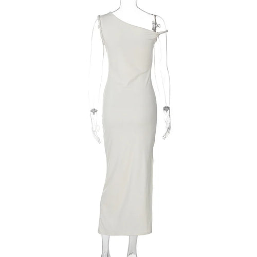 Load image into Gallery viewer, Inclined Shoulder Backless Slit Maxi Dress For Women Fashion Diagonal Collar Sleeveless Bodycon Sexy Long Dress Elegant
