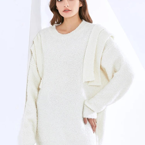 Load image into Gallery viewer, Folds Knitting Solid Sweaters For Women Round Neck Long Sleeve Pullover Casual Loose Sweater Female Fashion Clothes
