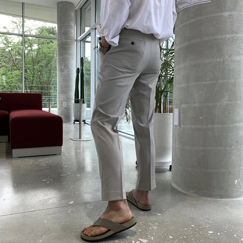 Simple Men's Suit Trosuers Slim Pencil Pants Slim Straight Male Casual Loose Bottoms Korean Style Summer Trend 9C6472