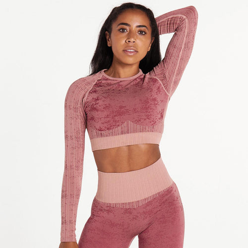 Load image into Gallery viewer, Explosive Three Piece Sports Suit Seamless Quick Dry Bra Long Sleeves Coat Breathable Track Pants Striped Print Gym Set
