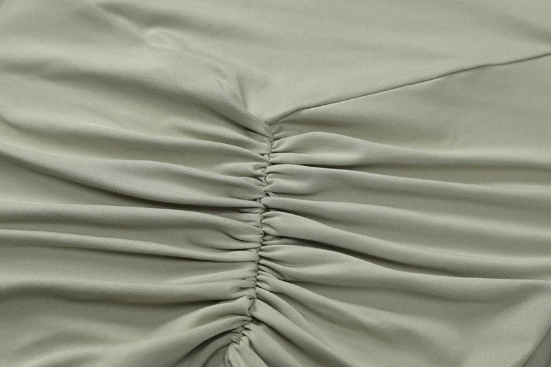 Long Sleeve Ruched Sexy Maxi Dress For Women Fashion Light Green O Neck Bodycon Elegant Club Party Long Dress Vestidos